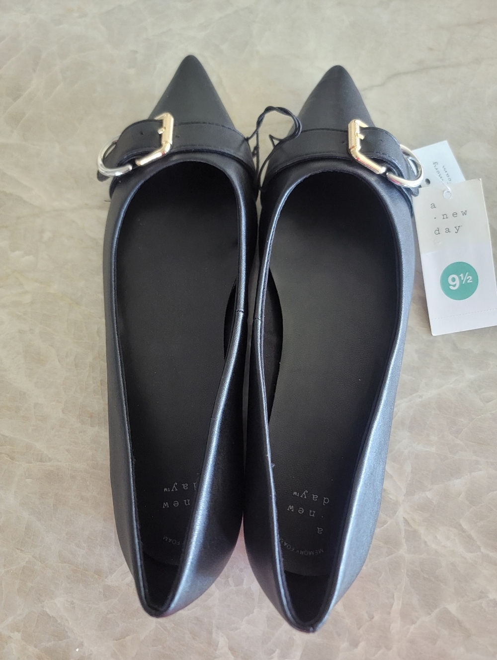 Women’s Valentina Pointed Toe Buckle Ballet Flats Memory Foam Insole – Size 9.5